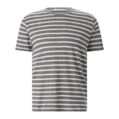 Stefan Brandt Gestreiftes T-Shirt Enno aus Leinen grau T-Shirt
