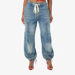 True Religion - Baggy Jogger- Denim-Optik- Weite Silhouette-blau Jeans
