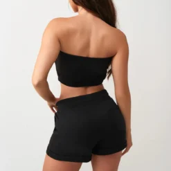 True Religion - Bandeau-Top- Puff-Print- Weiche Fleeceinnensei schwarz Top