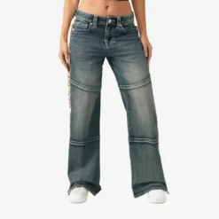 True Religion - Bobbi Baggy-Jeans- Mittelhohem Bund- Kontraste blau Jeans