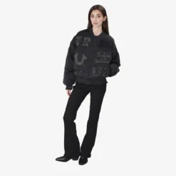 True Religion - Bomber-Jacke- Verzierung mit Ziersteine- Lässi schwarz Blouson