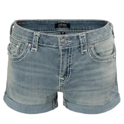 True Religion - Denim-Shorts- Mid Rise- Umgeschlagenen Saum-blau Jeansshorts