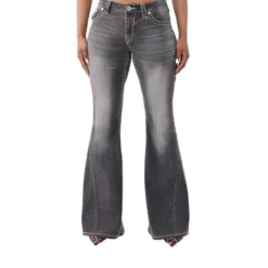 True Religion - Flared-Jeans- Weiter Schlag- Drehbein- Gedreh schwarz Jeans