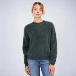 True Religion - Gerader Schnitt- Logo-Stickerei- Rundhalsaussc oliv Pullover