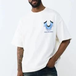 True Religion - Lockerer Schnitt- Überschnittende Schultern- L winterweiß T-Shirt