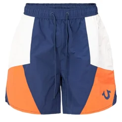 True Religion - Nylon Track-Short- Geometrisches Colorblocking dunkel-blau Shorts