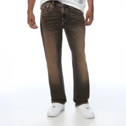 True Religion - Straight-Fit- Länge 34- Braunwaschung- Klappt braun Straight Leg Jeans