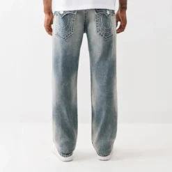 True Religion - Straight Jeans- Länge 34- Super T- Klapptasch blau Straight Leg Jeans