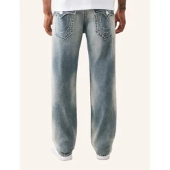 True Religion - Straight Jeans- Länge 34- Super T- Klapptasch blau Straight Leg Jeans
