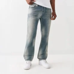 True Religion - Straight Jeans- Länge 34- Super T- Klapptasch blau Straight Leg Jeans