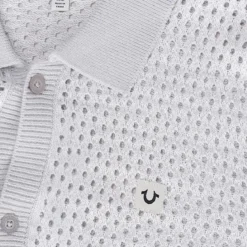 True Religion - Strickshirt in Häkeloptik- Weiche, strukturiert hell-grau T-Shirt