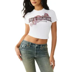True Religion - Verkürzte Passform- Figurbetont- Nauchfrei- Z weiss T-Shirt