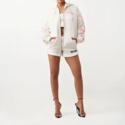 True Religion - Zip-Hoodie- Lockere Passform- Puff-Print- Übe graubeige Blouson