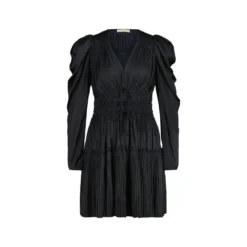 Ulla Johnson Satinkleid Lu mit Plissee Schwarz Plisseekleid