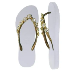 UZURII platte hausschuhe Chrystal Flower weiss Flip Flops